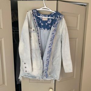 Free People Go With It Striped Demin Shirt Jacket